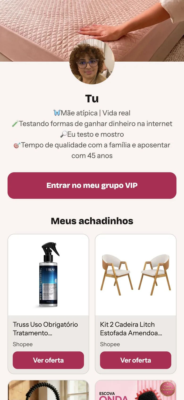 Tela da Minha Bio com a vitrine de ofertas