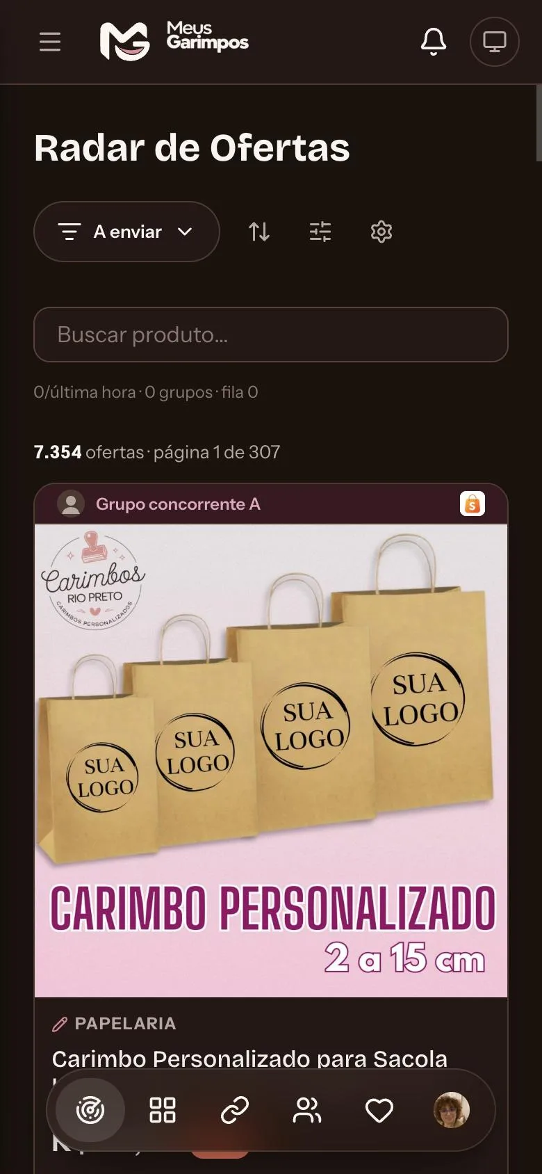 Tela do Radar de Ofertas com o que os grupos concorrentes postaram